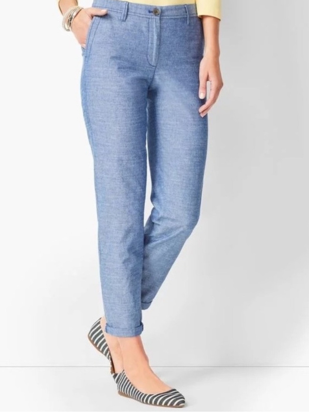 Talbots Chambray-Style Cropped Ankle Pants in Light Blue